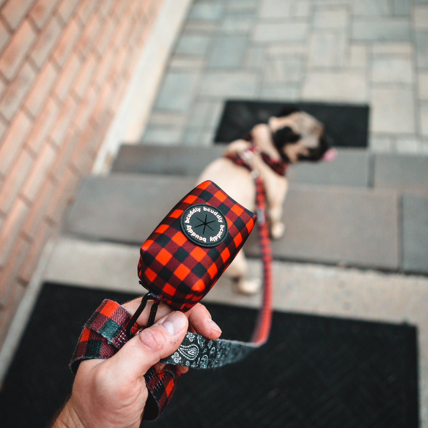 Poop bag holder - Red Plaid