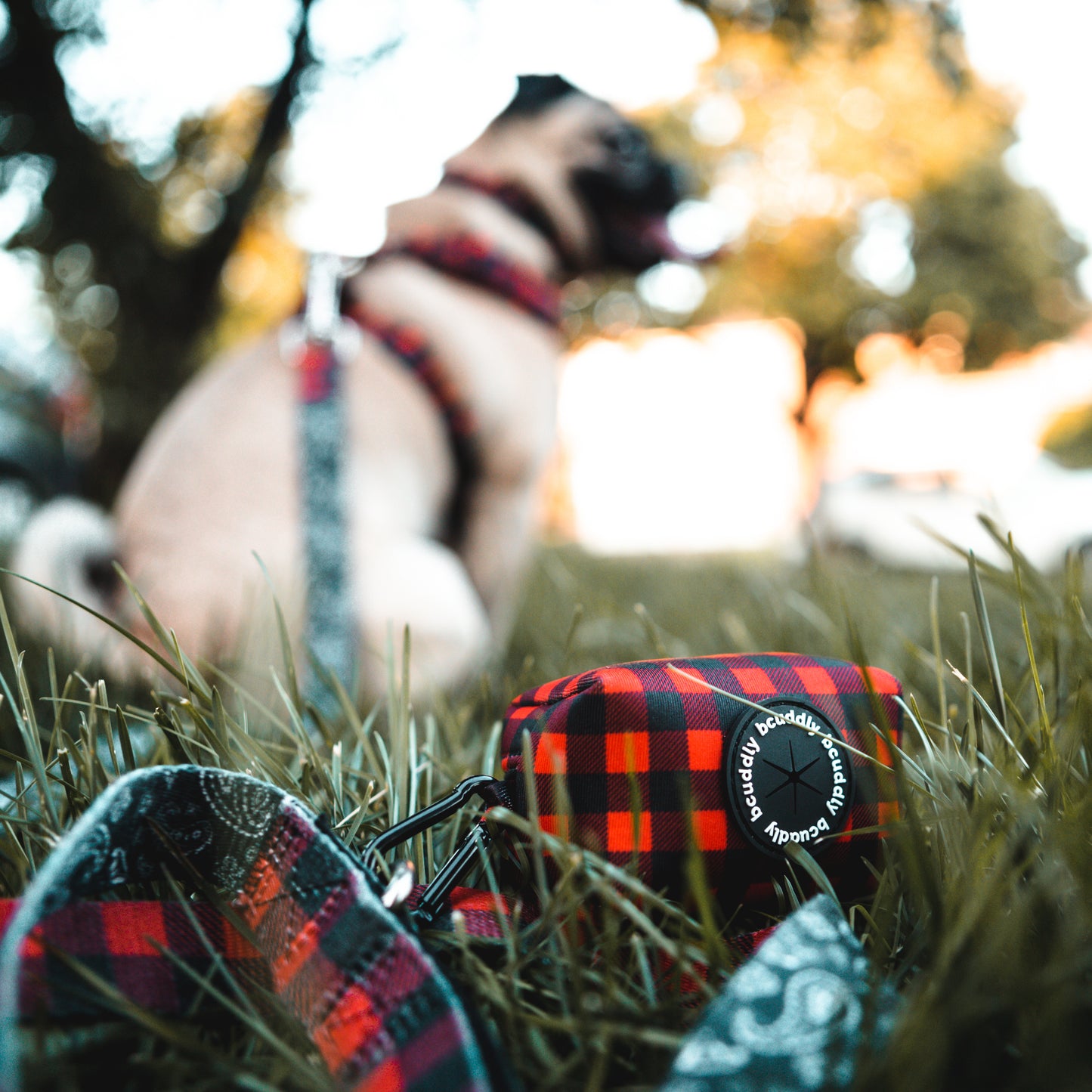 Poop bag holder - Red Plaid